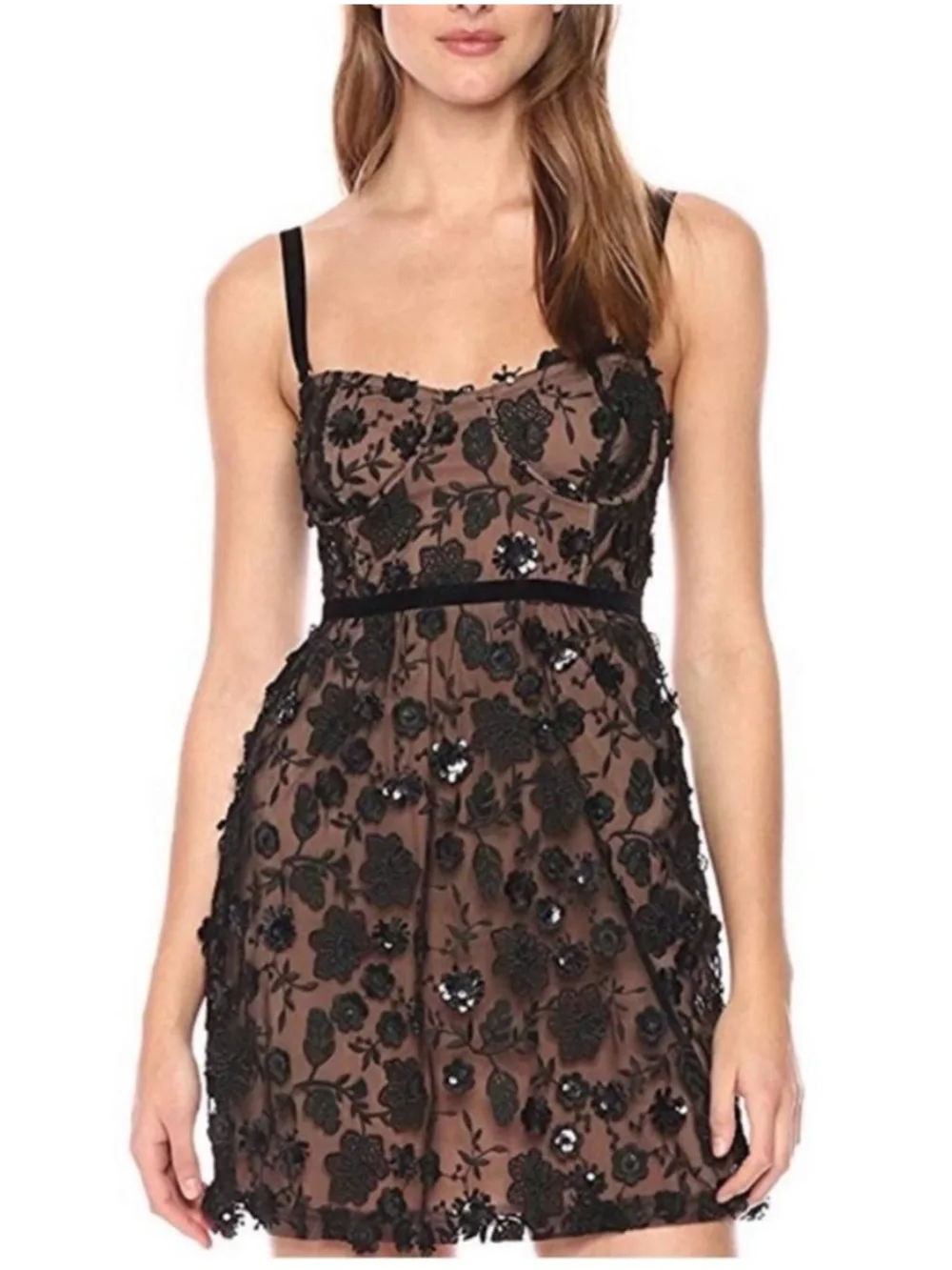 NWT For Love & Lemons Beatrice Black Sequin Embroidered Floral Dress Size S - Picture 1 of 10